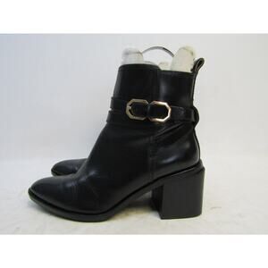 Louise Et Cie Womens Sz 7.5M Black Leather Zip Buckle Ankle Fashion Boots Bootie